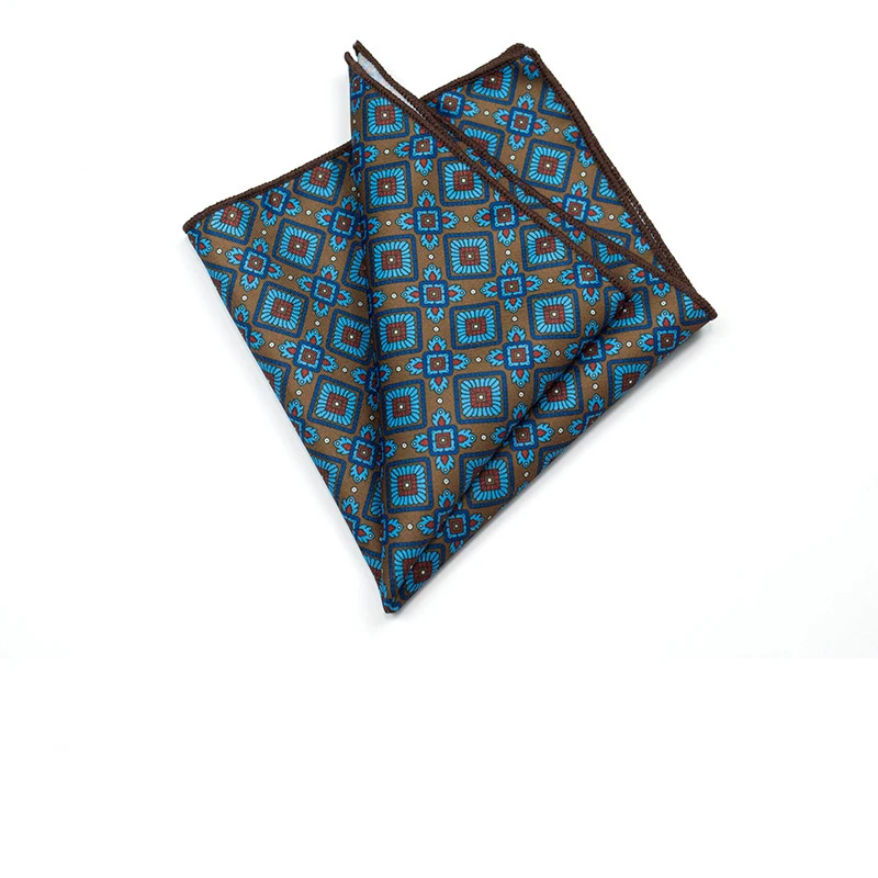 27cm Retro British Style Brown Pocket Square Animal Flower Printed Polyester Handkerchief For Men Towel Formal Suit Tuxedo Hanky