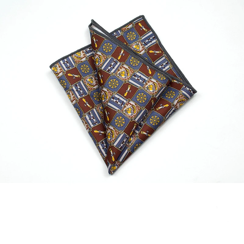 27cm Retro British Style Brown Pocket Square Animal Flower Printed Polyester Handkerchief For Men Towel Formal Suit Tuxedo Hanky