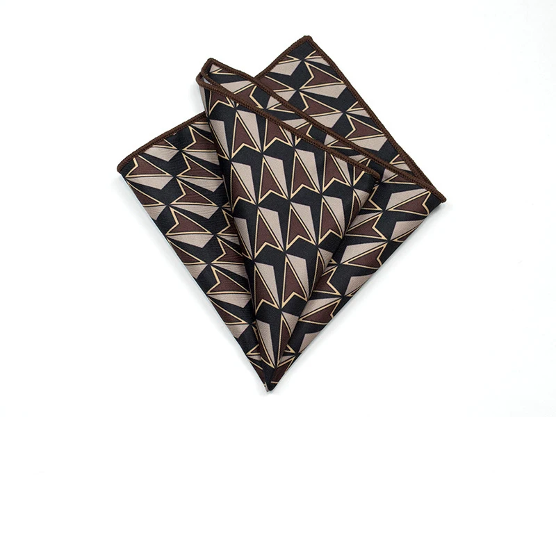 27cm Retro British Style Brown Pocket Square Animal Flower Printed Polyester Handkerchief For Men Towel Formal Suit Tuxedo Hanky