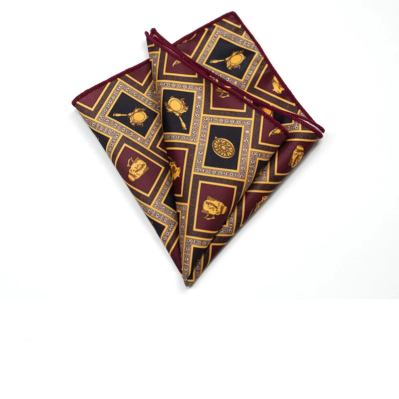 27cm Retro British Style Brown Pocket Square Animal Flower Printed Polyester Handkerchief For Men Towel Formal Suit Tuxedo Hanky