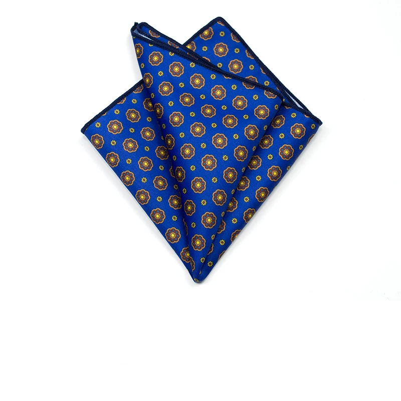 27cm Retro British Style Brown Pocket Square Animal Flower Printed Polyester Handkerchief For Men Towel Formal Suit Tuxedo Hanky