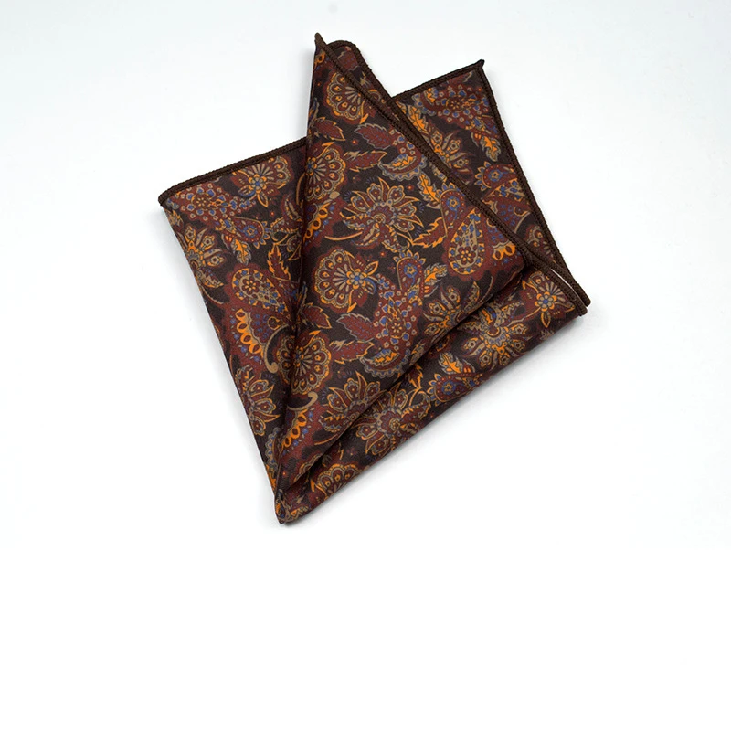 27cm Retro British Style Brown Pocket Square Animal Flower Printed Polyester Handkerchief For Men Towel Formal Suit Tuxedo Hanky