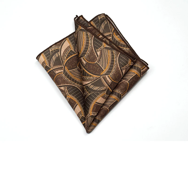 27cm Retro British Style Brown Pocket Square Animal Flower Printed Polyester Handkerchief For Men Towel Formal Suit Tuxedo Hanky