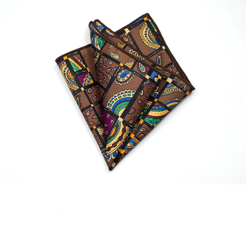 27cm Retro British Style Brown Pocket Square Animal Flower Printed Polyester Handkerchief For Men Towel Formal Suit Tuxedo Hanky