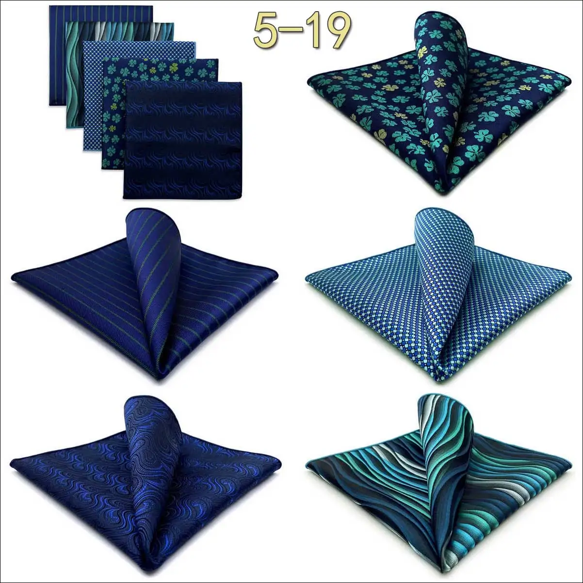 5 Pieces Mens Pocket Squares Set Party Wedding Gift Handkerchief Fashion Formal Bundle Hanky Luxury Unique