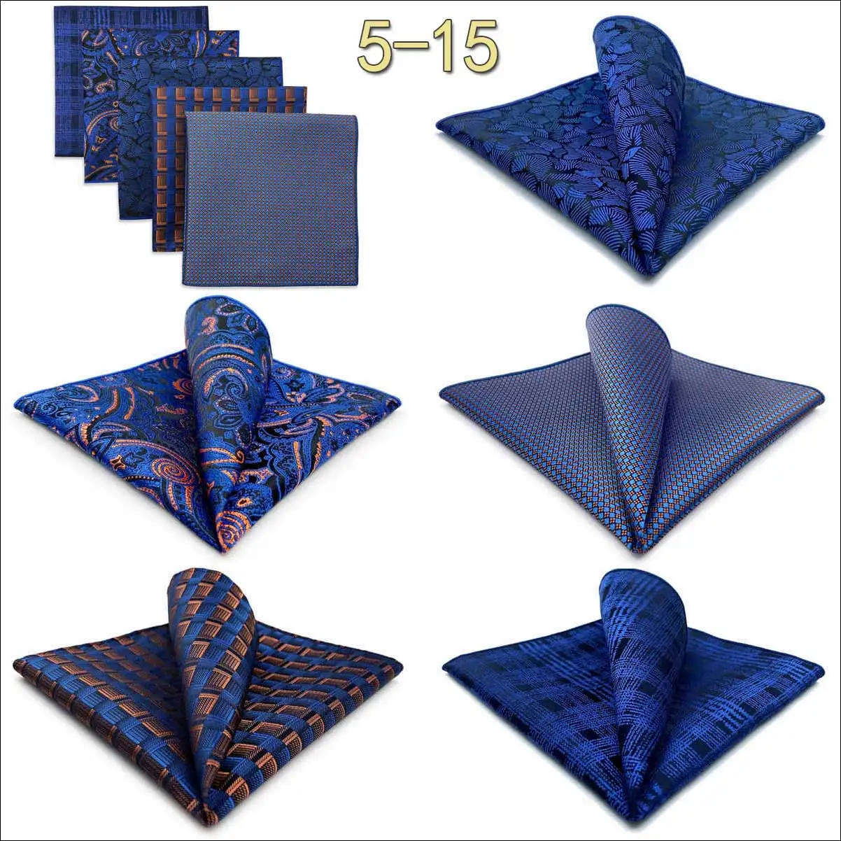 5 Pieces Mens Pocket Squares Set Party Wedding Gift Handkerchief Fashion Formal Bundle Hanky Luxury Unique