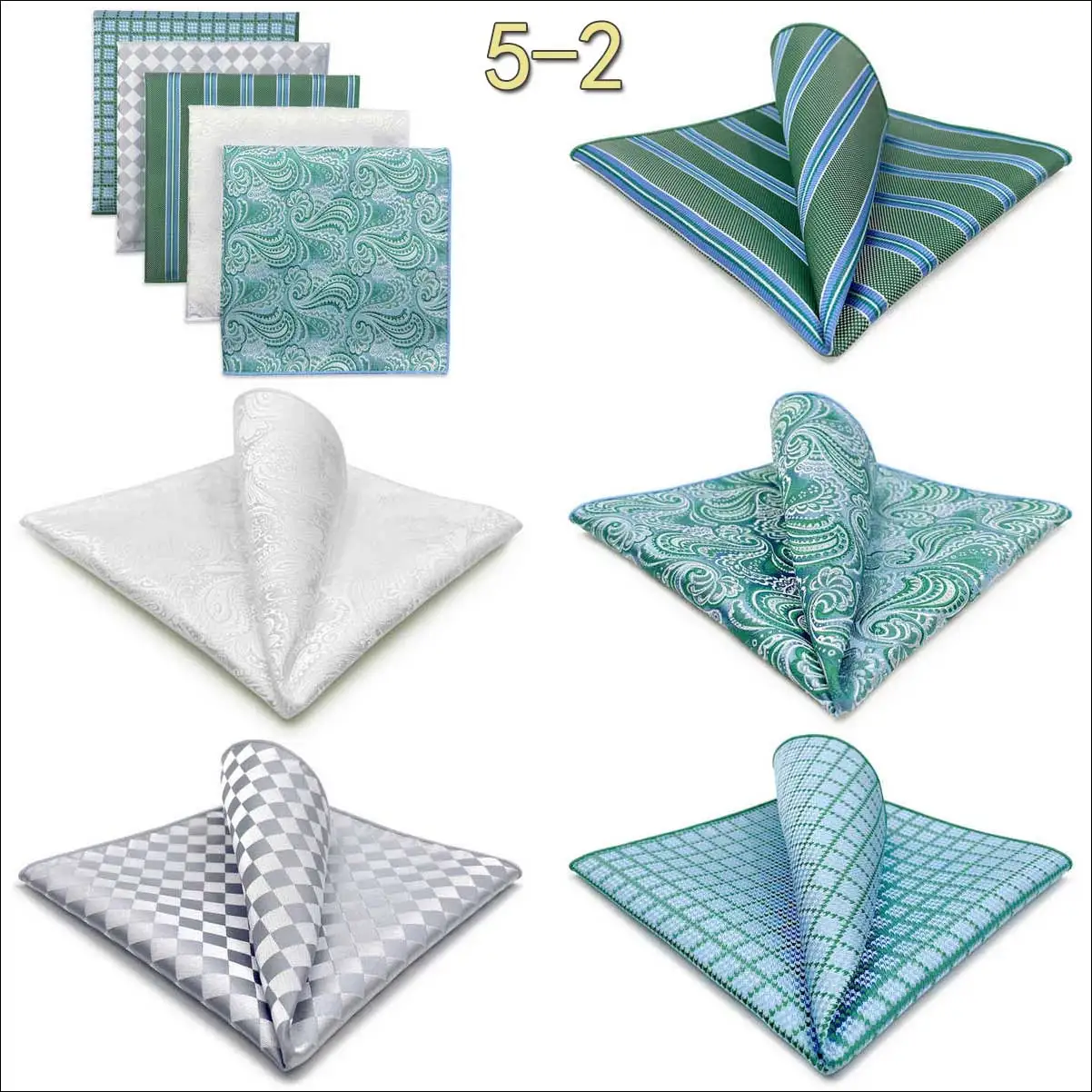 5 Pieces Mens Pocket Squares Set Party Wedding Gift Handkerchief Fashion Formal Bundle Hanky Luxury Unique