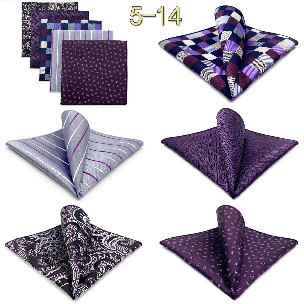 5 Pieces Mens Pocket Squares Set Party Wedding Gift Handkerchief Fashion Formal Bundle Hanky Luxury Unique
