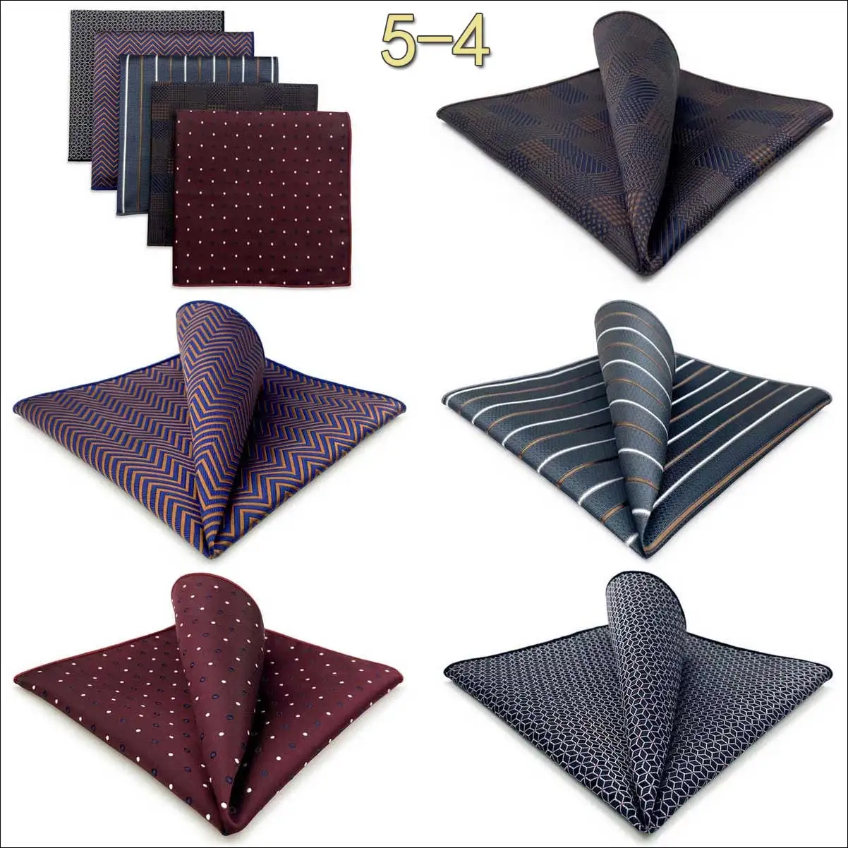 5 Pieces Mens Pocket Squares Set Party Wedding Gift Handkerchief Fashion Formal Bundle Hanky Luxury Unique