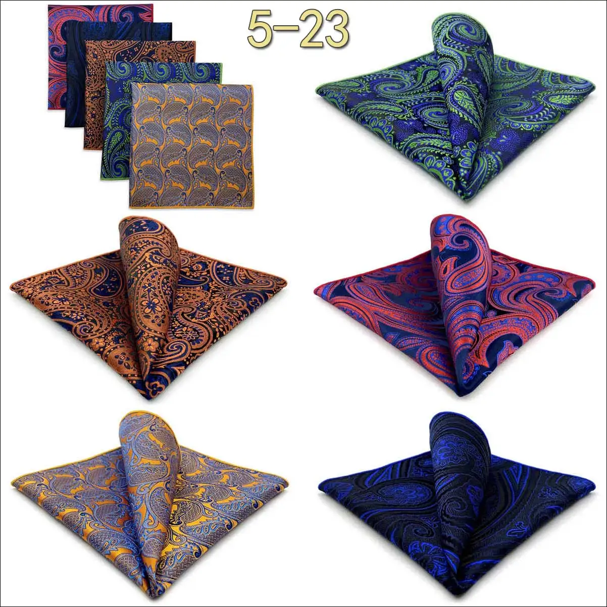 5 Pieces Mens Pocket Squares Set Party Wedding Gift Handkerchief Fashion Formal Bundle Hanky Luxury Unique