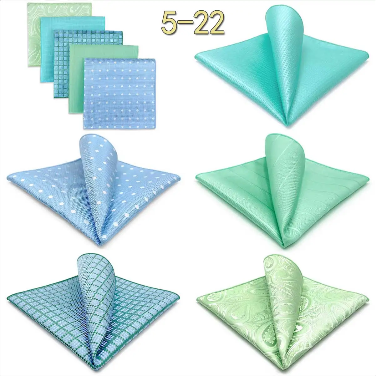 5 Pieces Mens Pocket Squares Set Party Wedding Gift Handkerchief Fashion Formal Bundle Hanky Luxury Unique
