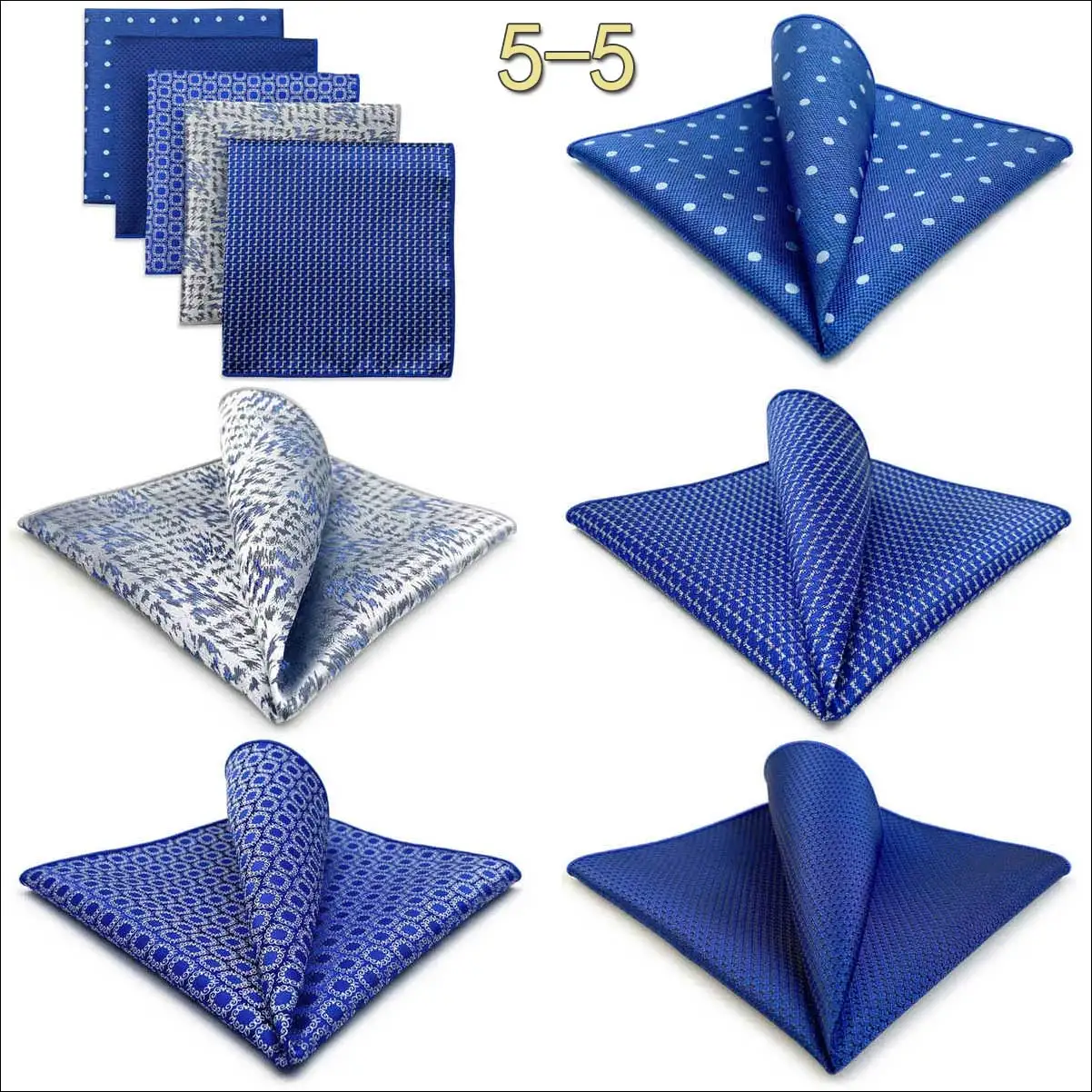 5 Pieces Mens Pocket Squares Set Party Wedding Gift Handkerchief Fashion Formal Bundle Hanky Luxury Unique