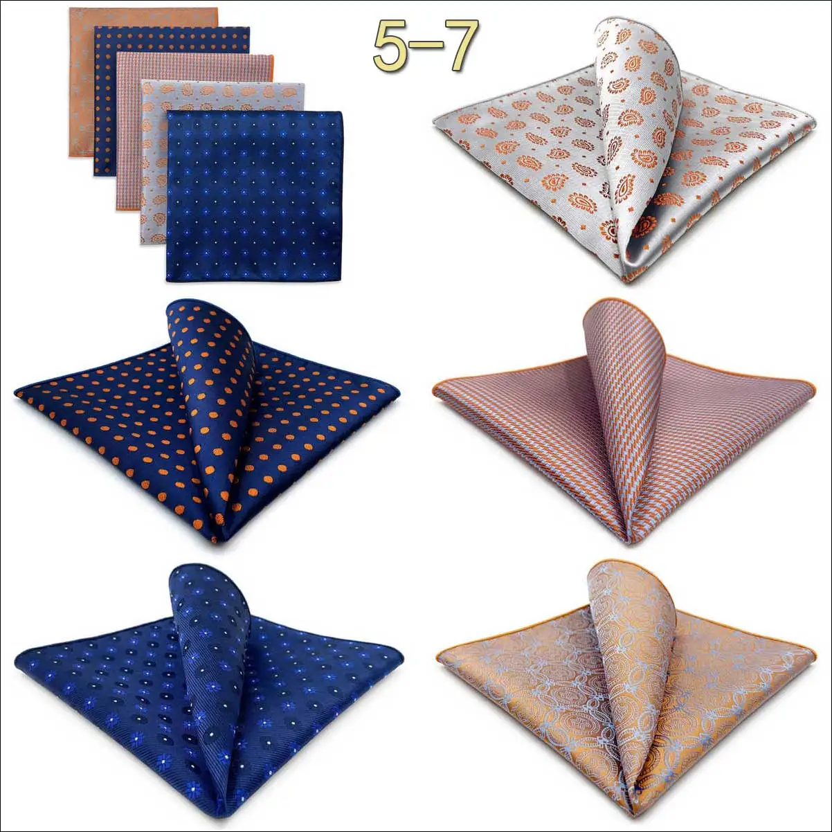 5 Pieces Mens Pocket Squares Set Party Wedding Gift Handkerchief Fashion Formal Bundle Hanky Luxury Unique