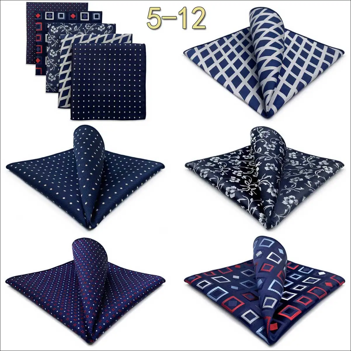 5 Pieces Mens Pocket Squares Set Party Wedding Gift Handkerchief Fashion Formal Bundle Hanky Luxury Unique