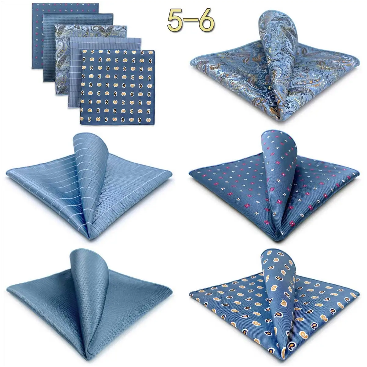 5 Pieces Mens Pocket Squares Set Party Wedding Gift Handkerchief Fashion Formal Bundle Hanky Luxury Unique