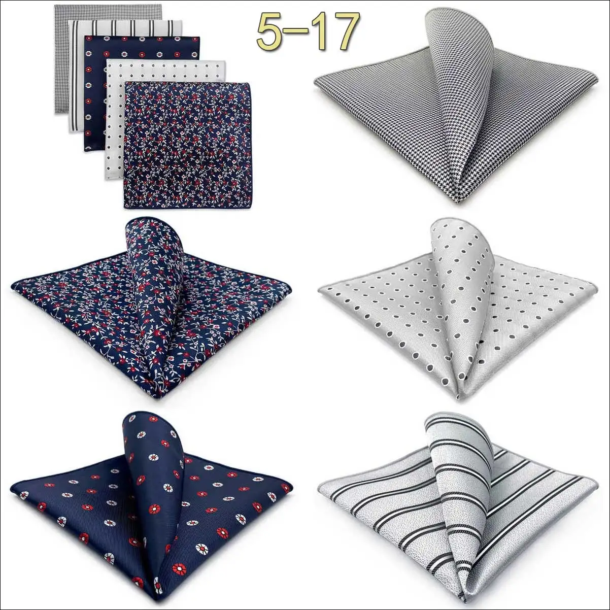 5 Pieces Mens Pocket Squares Set Party Wedding Gift Handkerchief Fashion Formal Bundle Hanky Luxury Unique