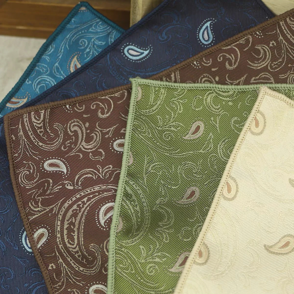 2026 New Colorful Men's Pocket Square Soft Green White Paisley Handkerchief Polyester Woven Plaid Hanky Wedding Shirt Accessory