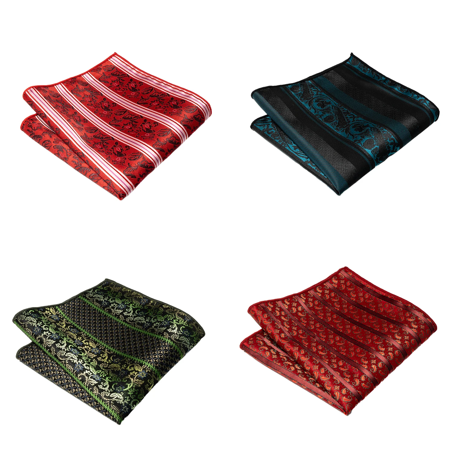 4pcs Men's Classic Pocket Square Towel Paisley Striped Handkerchief Suit Shirt Accessories Wedding Party Navy Red Hanky