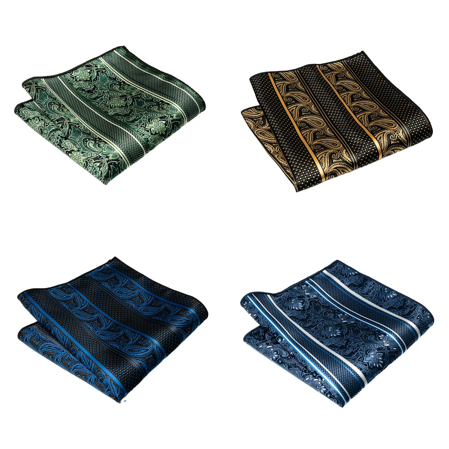 4pcs Men's Classic Pocket Square Towel Paisley Striped Handkerchief Suit Shirt Accessories Wedding Party Navy Red Hanky