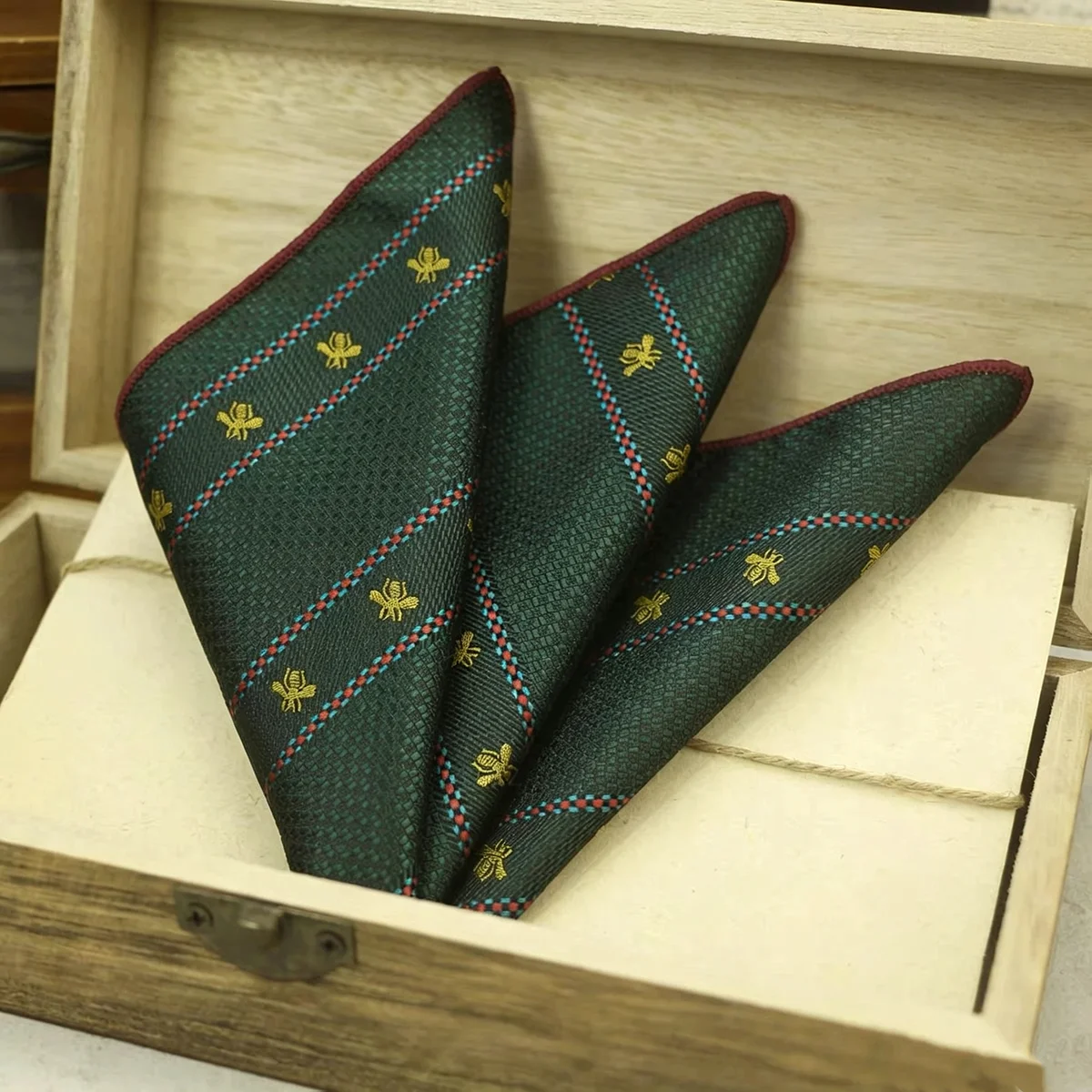 23CM New Trendy Striped Pocket Square Luxury Mens White Dots Polyester Woven Handkerchief Wedding Groom Tuxedo Accessories Hanky