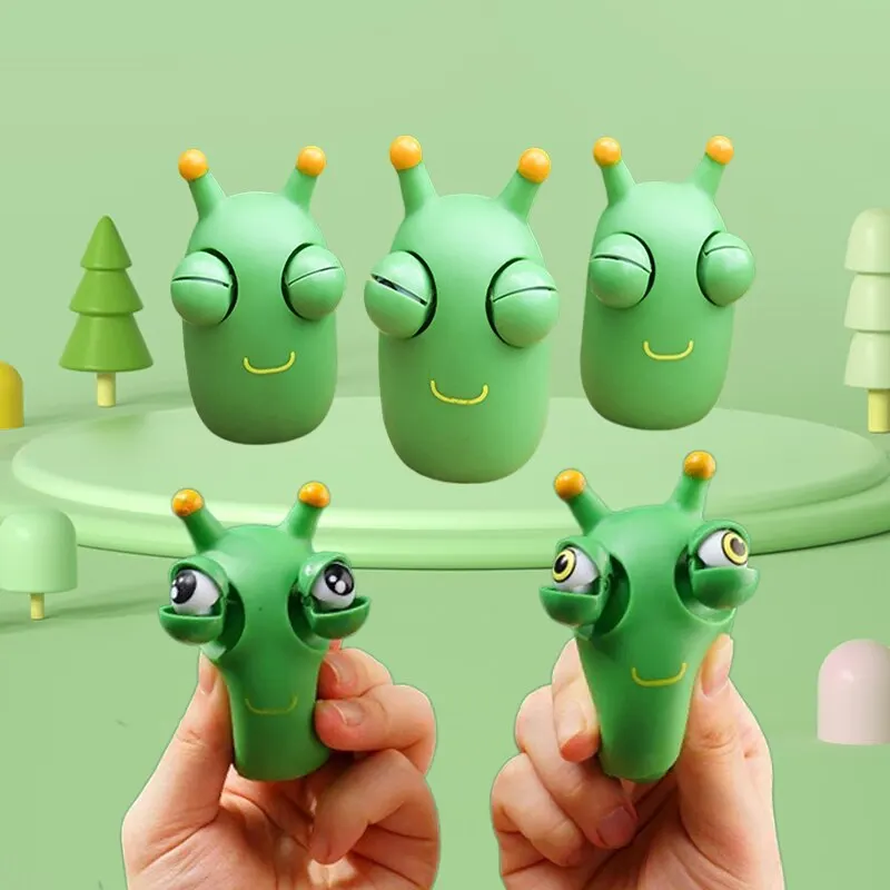1/3 PCS Novelty Green Worm Squeeze Toys Eye Fidget Sensory Stress Relief Toys for Kids & Adults Birthday Gifts