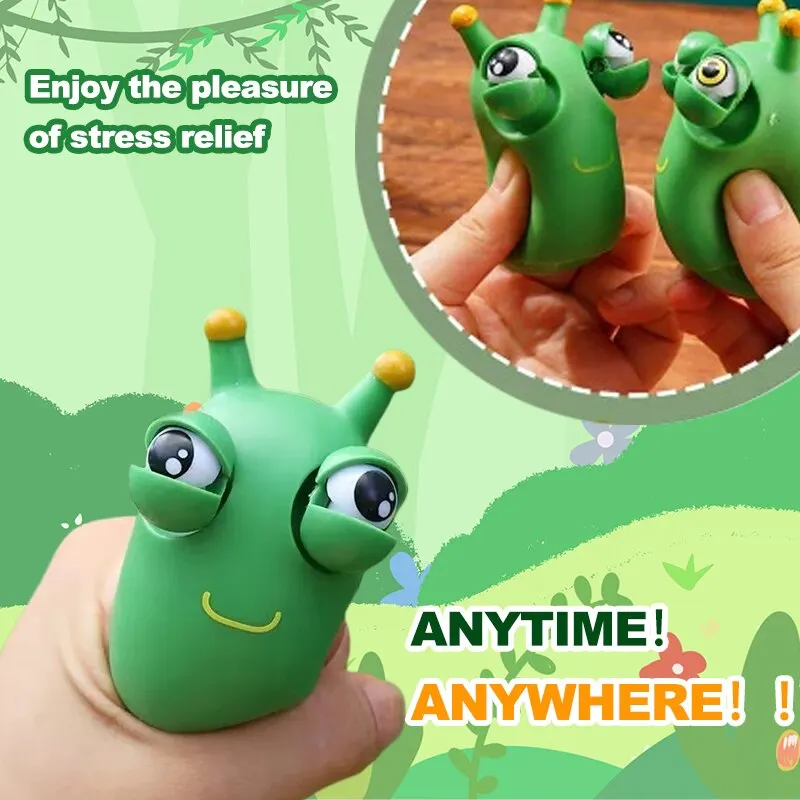 1/3 PCS Novelty Green Worm Squeeze Toys Eye Fidget Sensory Stress Relief Toys for Kids & Adults Birthday Gifts