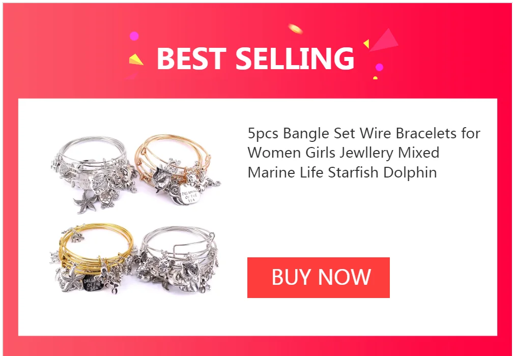 5pcs Bangle Set Wire Bracelets for Women Girls Jewllery Mixed Marine Life Starfish Dolphin Turtle Charm Bracelets C039
