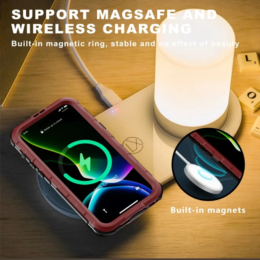 IP68 Waterproof Metal Phone Case For iPhone 16 15 14 Plus 14 Pro Max Diving Swim Full Protect Cover MagSafe Wireless Charging