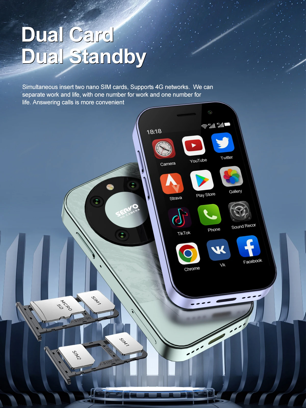 SERVO KING9000 4G LTE Mini Smartphone Android 16GB ROM Dual SIM Face Unlock Camera WiFi Play Store 3.0" Pocket Small Cellphone