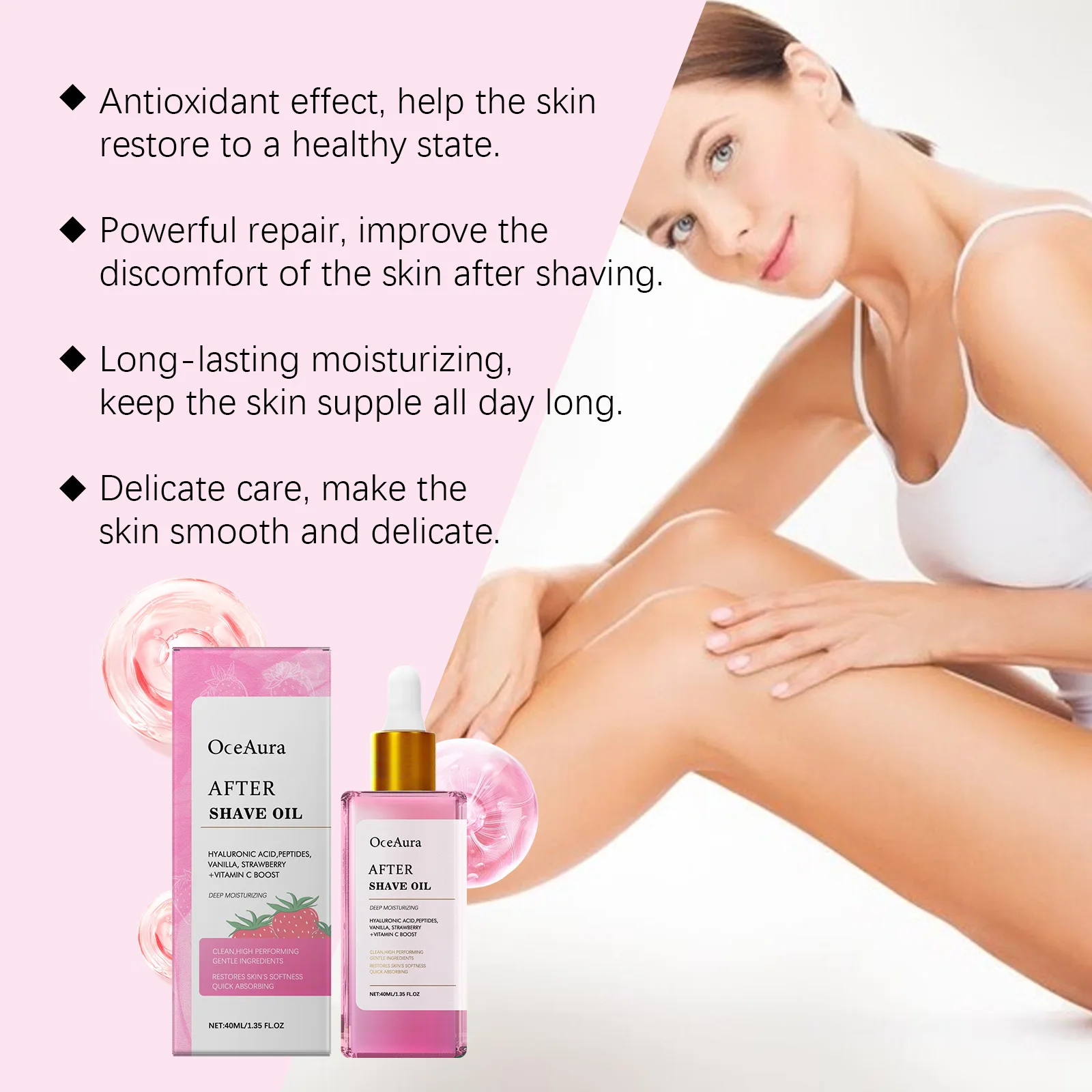 OceAura After Shave Oil Strawberry Vanilla Moisturizing Skin Soothing Intimate Area Leg Prevent Hair Growth Products Body Oil