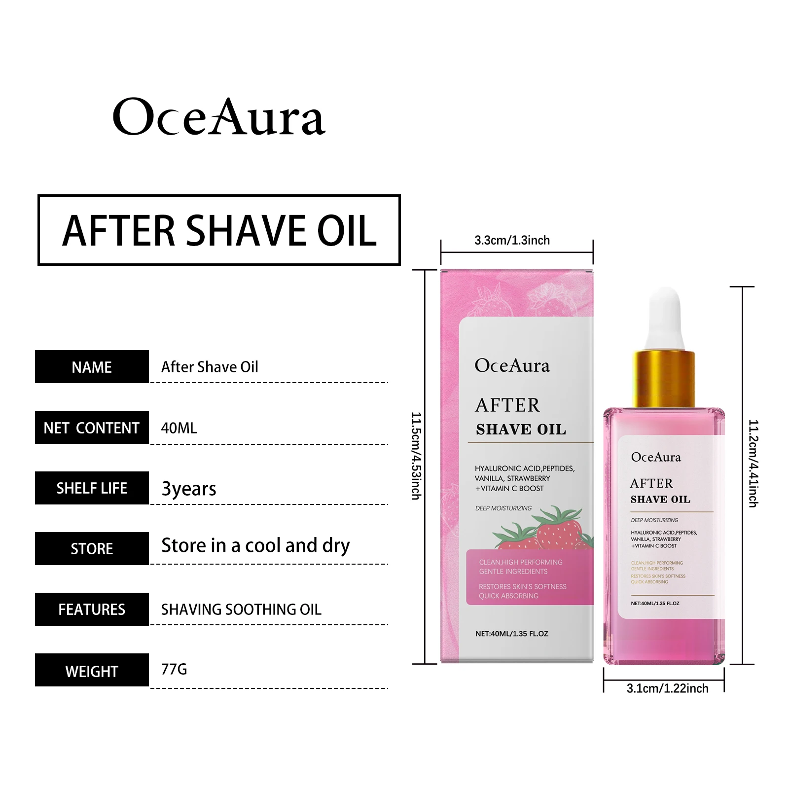 OceAura After Shave Oil Strawberry Vanilla Moisturizing Skin Soothing Intimate Area Leg Prevent Hair Growth Products Body Oil