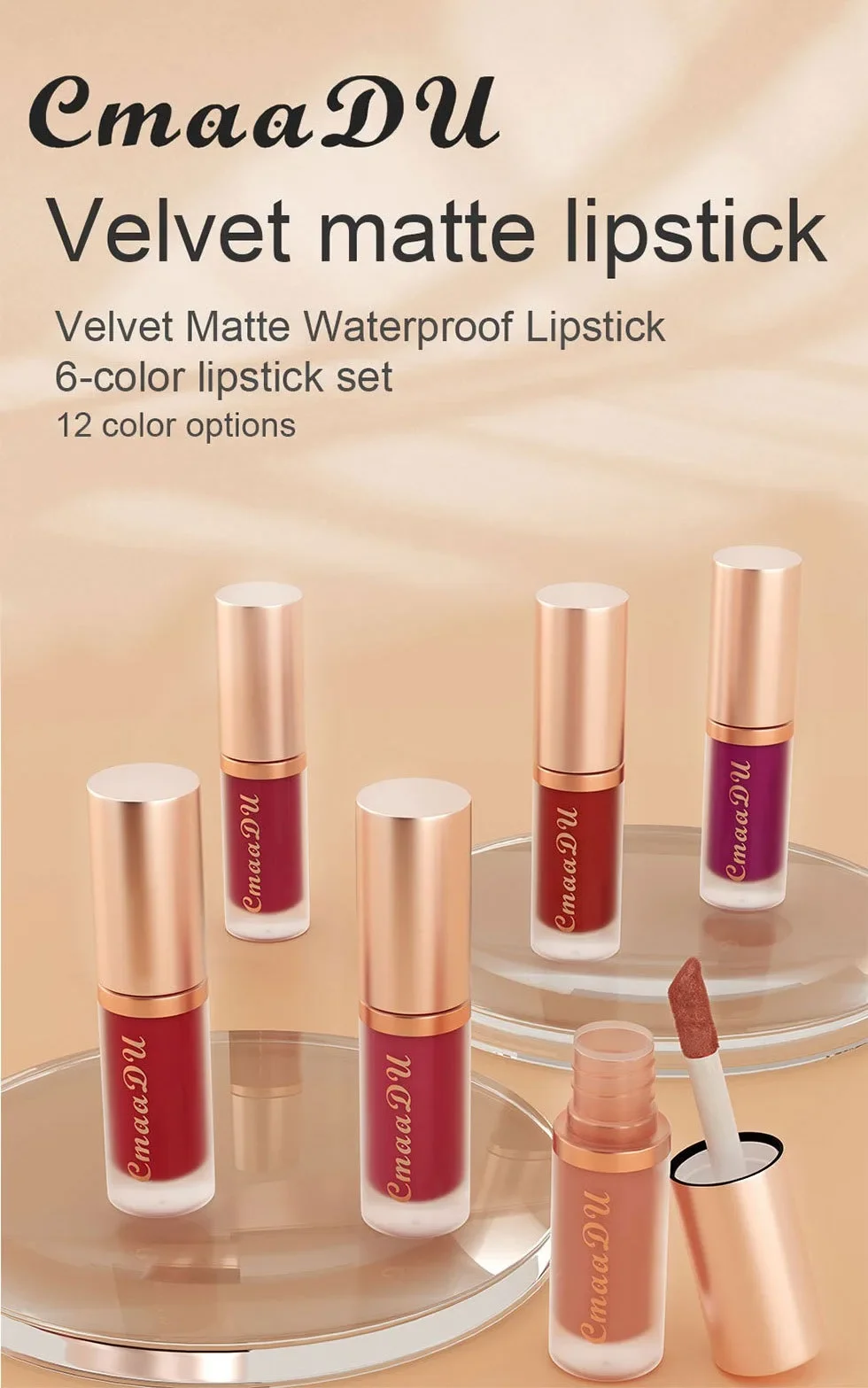 12 Colors Matte Lipstick Red Waterproof Sexy Makeup Lip Tint Smooth Nude Brown Pink Long Lasting Non-stick Lip Cosmetic Make Up