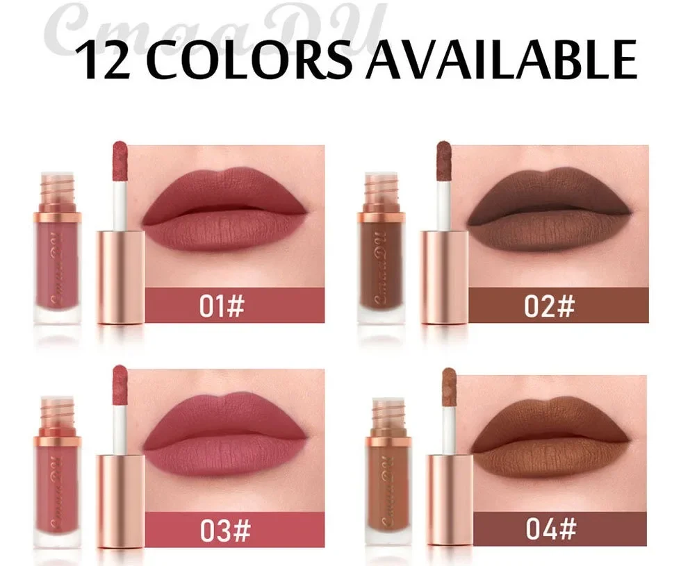 12 Colors Matte Lipstick Red Waterproof Sexy Makeup Lip Tint Smooth Nude Brown Pink Long Lasting Non-stick Lip Cosmetic Make Up