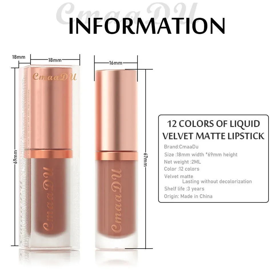 12 Colors Matte Lipstick Red Waterproof Sexy Makeup Lip Tint Smooth Nude Brown Pink Long Lasting Non-stick Lip Cosmetic Make Up