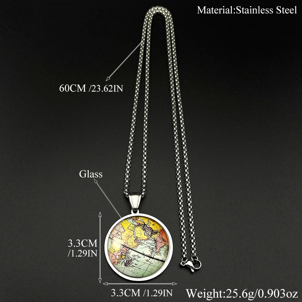 Vintage World Map Pendant Necklace For Women Men Stainless Steel Gold Color Window Travel Explorer Fashion Chain Jewelry Gifts