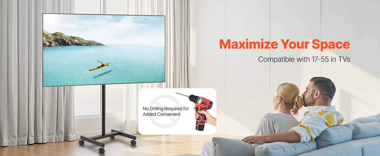 SucceBuy Rolling TV Stand Mobile TV Cart Suit for Various Sizes TV Portable TV Stand with Wheels for Living Room Bedroom Office