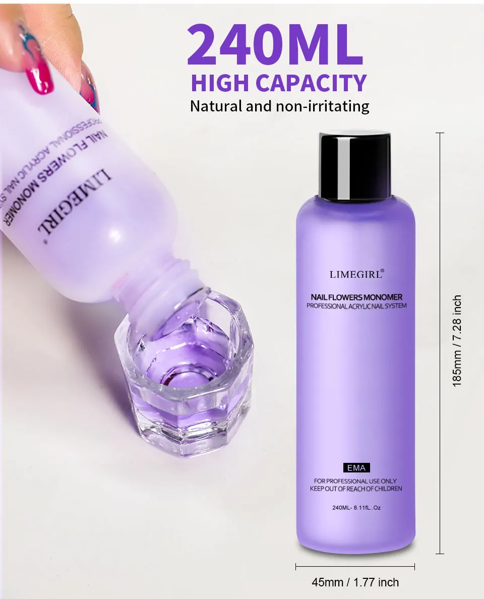 Limegirl Large Capacity Nail Acrylic Liquid Monomer Crystal 40/70/120/240ml for Nails Art DIY Acrylic Powder Liquid Manicure