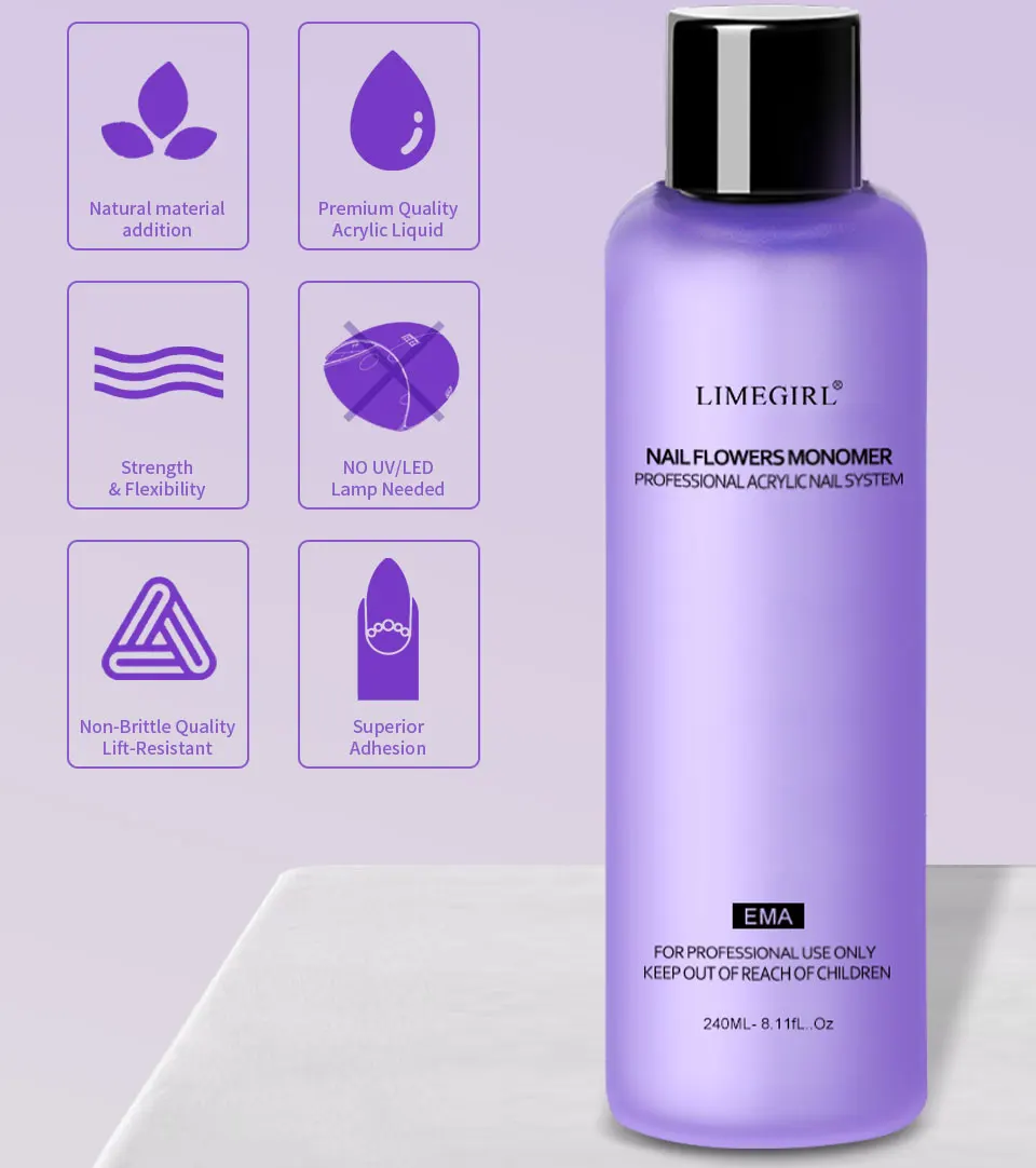 Limegirl Large Capacity Nail Acrylic Liquid Monomer Crystal 40/70/120/240ml for Nails Art DIY Acrylic Powder Liquid Manicure