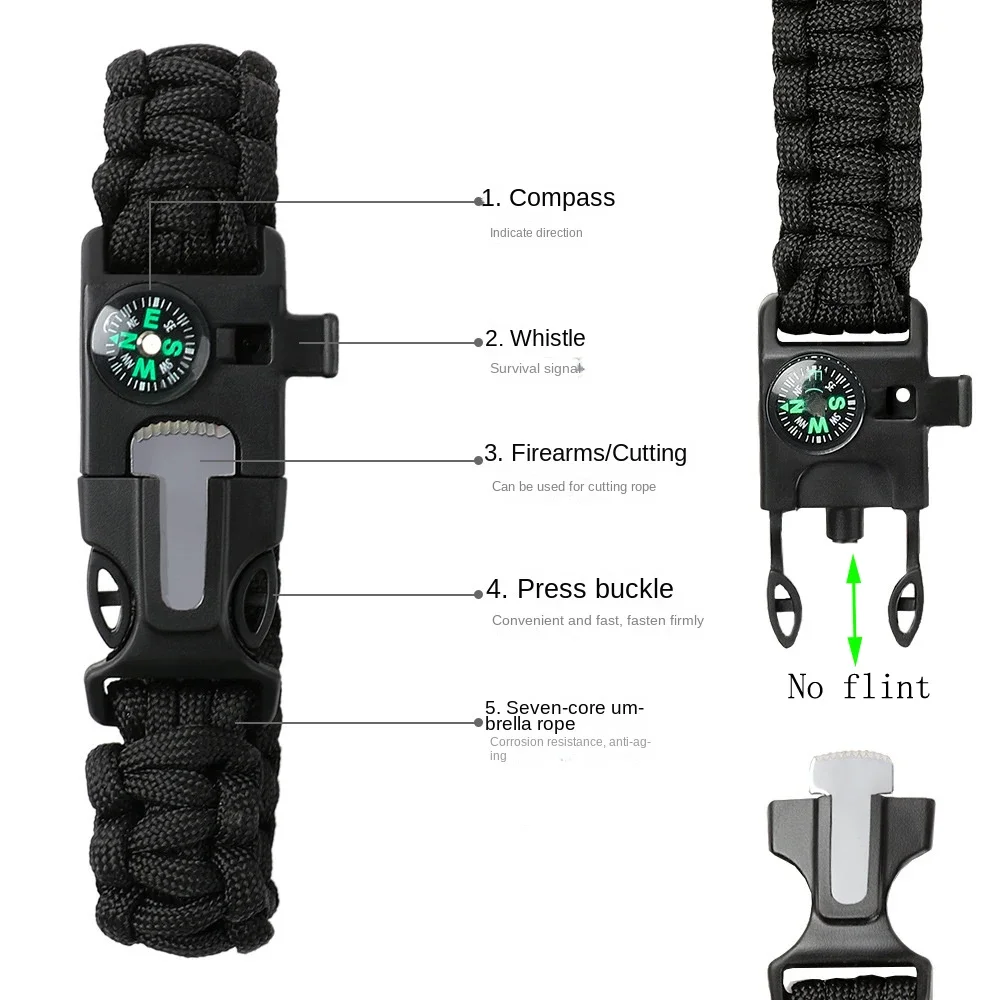 (No flint) Outdoor Adventure Survival Kit SOS Emergency First Aid Kit Camping Equipments Self-defense EDC Box