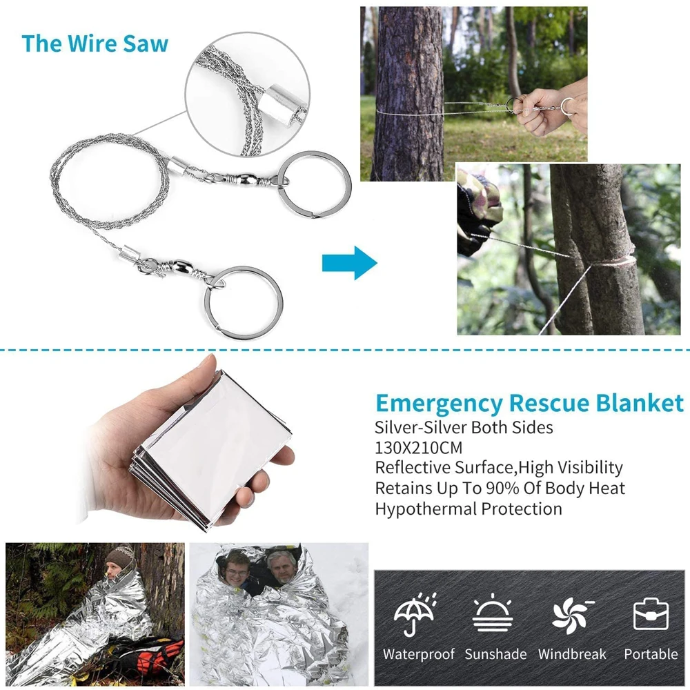 (No flint) Outdoor Adventure Survival Kit SOS Emergency First Aid Kit Camping Equipments Self-defense EDC Box