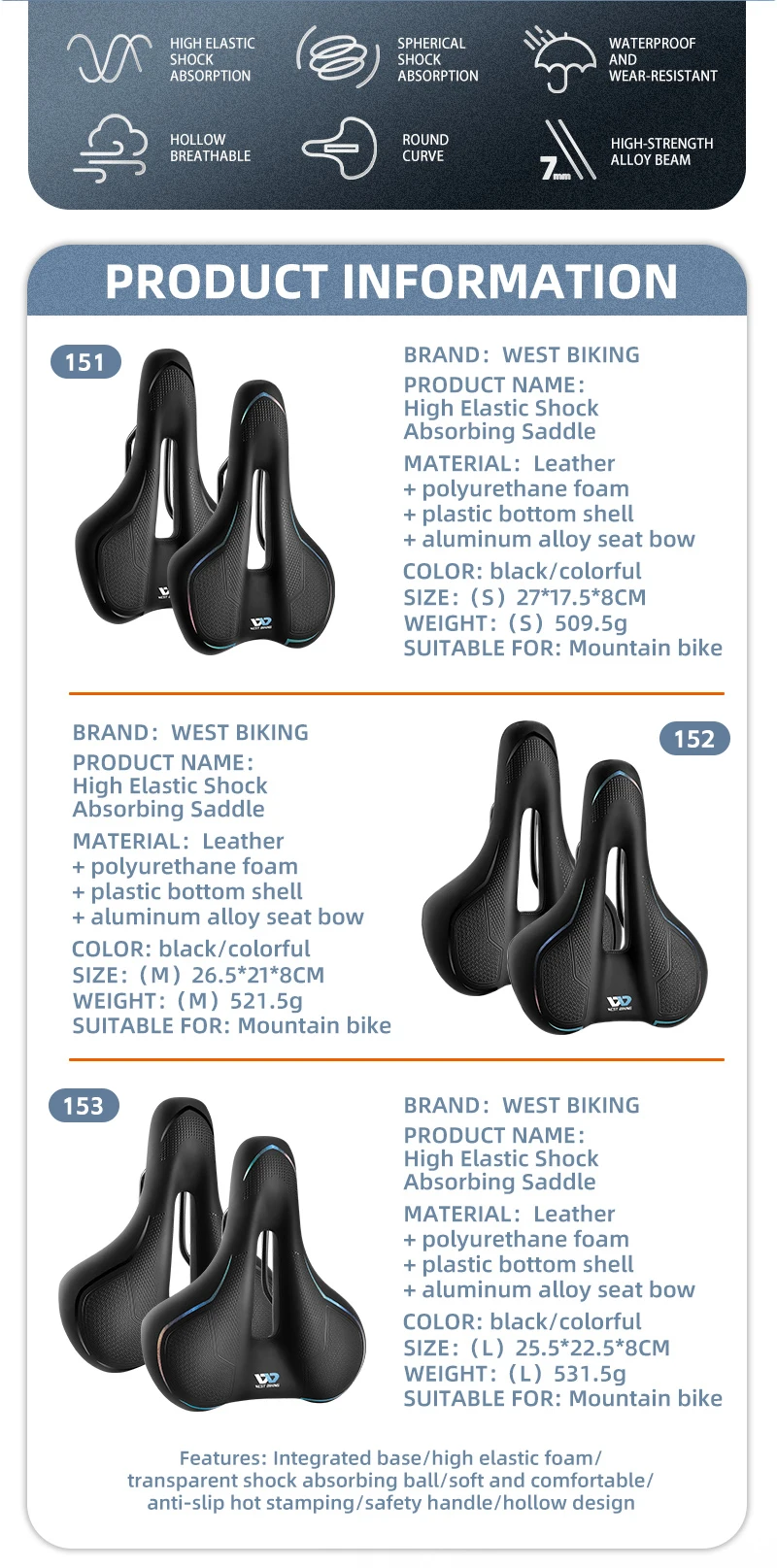 WEST BIKING Bicycle Saddle MTB Road Bike Hollow Breathable Seat Cushion Waterproof Soft Shock Absorption Cycling Saddle Parts