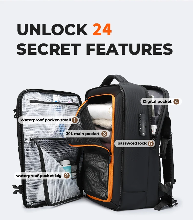BANGE Anti-Theft Cabin Bag Wet And Dry Separation Travel Backpack for Men Women Hand Luggage 15.6 inch Laptop Backpacks for Male
