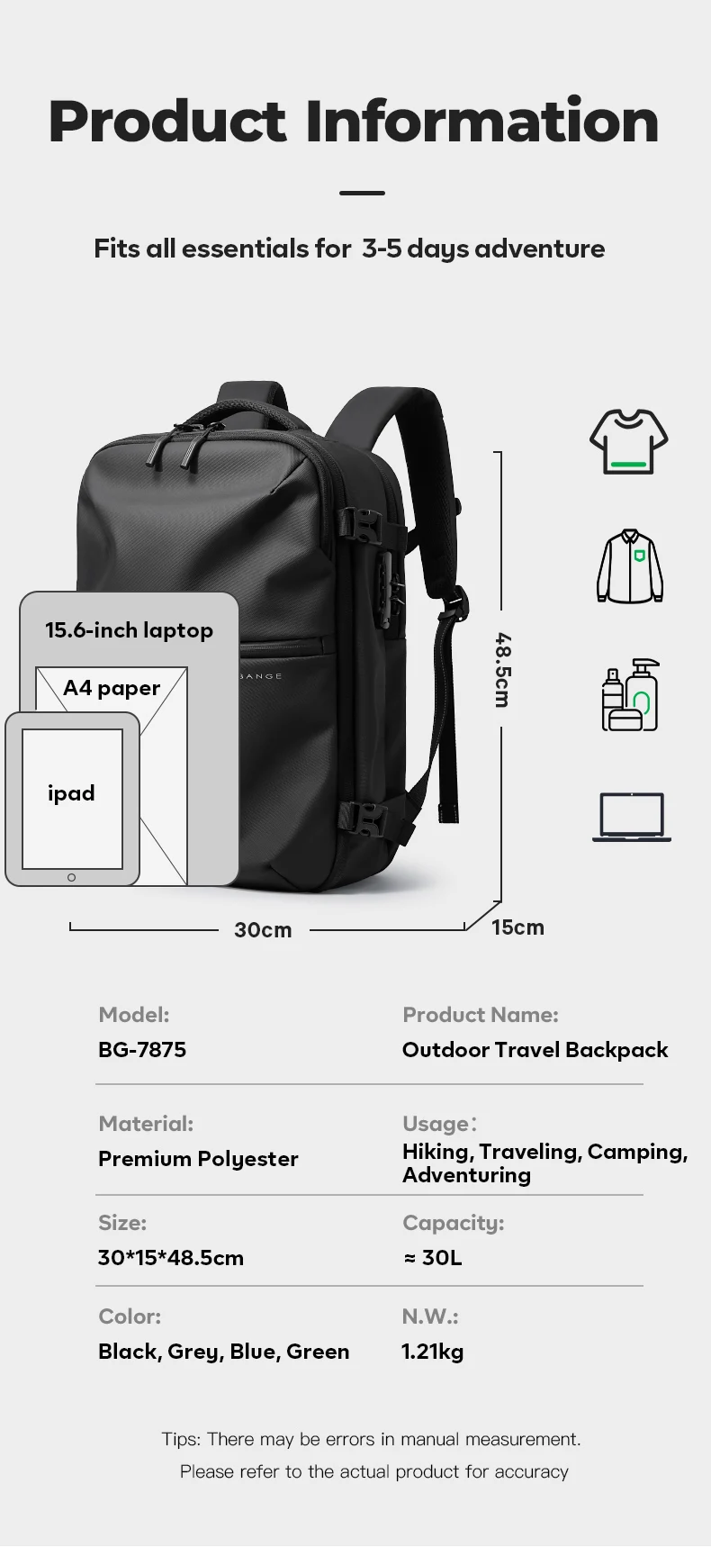 BANGE Anti-Theft Cabin Bag Wet And Dry Separation Travel Backpack for Men Women Hand Luggage 15.6 inch Laptop Backpacks for Male