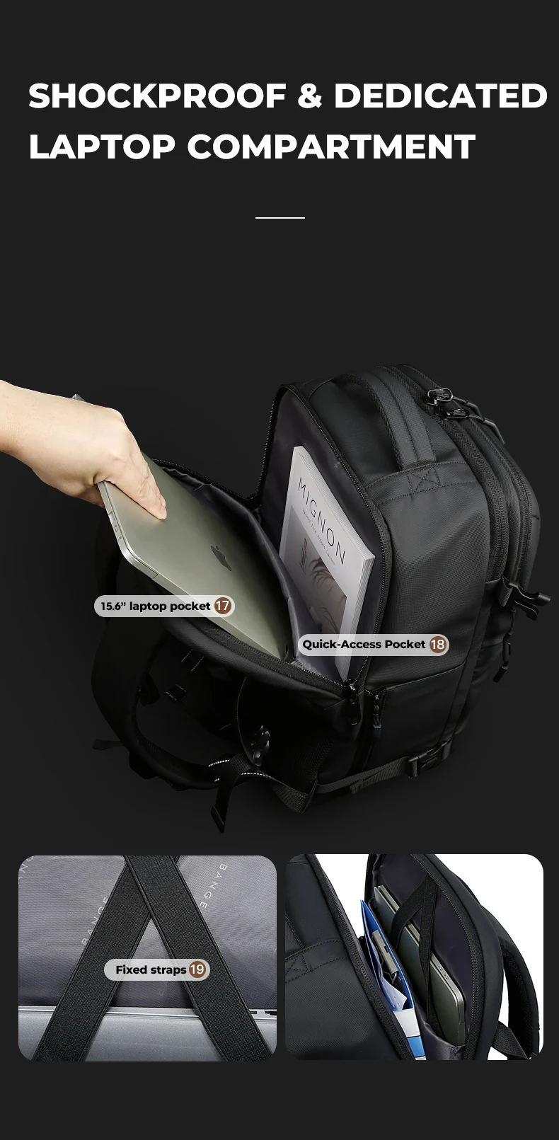 BANGE Anti-Theft Cabin Bag Wet And Dry Separation Travel Backpack for Men Women Hand Luggage 15.6 inch Laptop Backpacks for Male