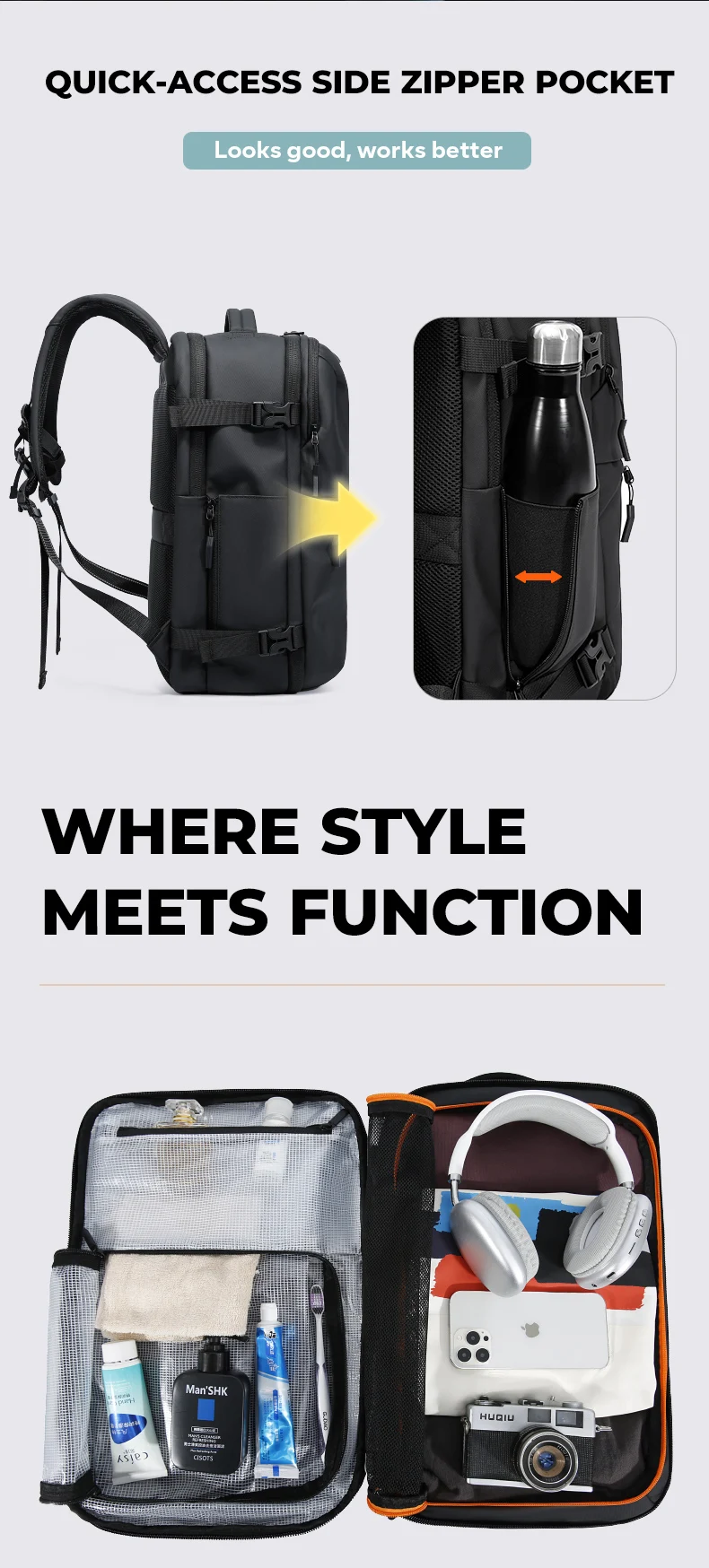 BANGE Anti-Theft Cabin Bag Wet And Dry Separation Travel Backpack for Men Women Hand Luggage 15.6 inch Laptop Backpacks for Male