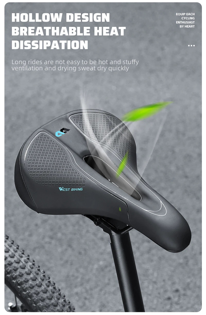 WEST BIKING Thickened Bike Saddle Dual Shock Balls Comfort Hollow Non-Slip Soft Cushion For MTB Road Bike Cycling Accessories