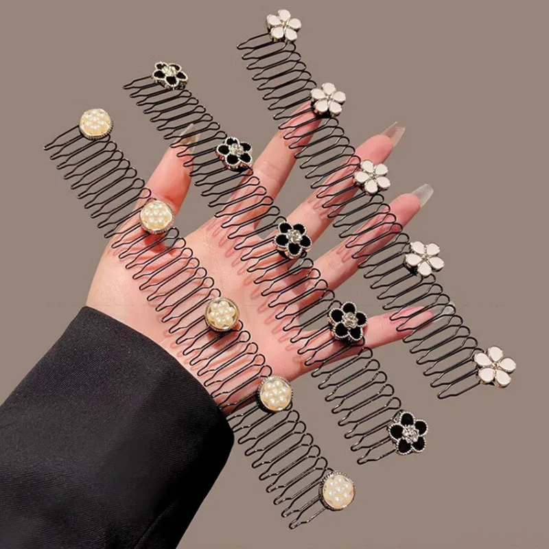 Vintage Camellia Flower Pearl Metal Long Hair Comb For Women Broken Hair Finish Headband Tool Hair Clip Fashion Hair Accessories
