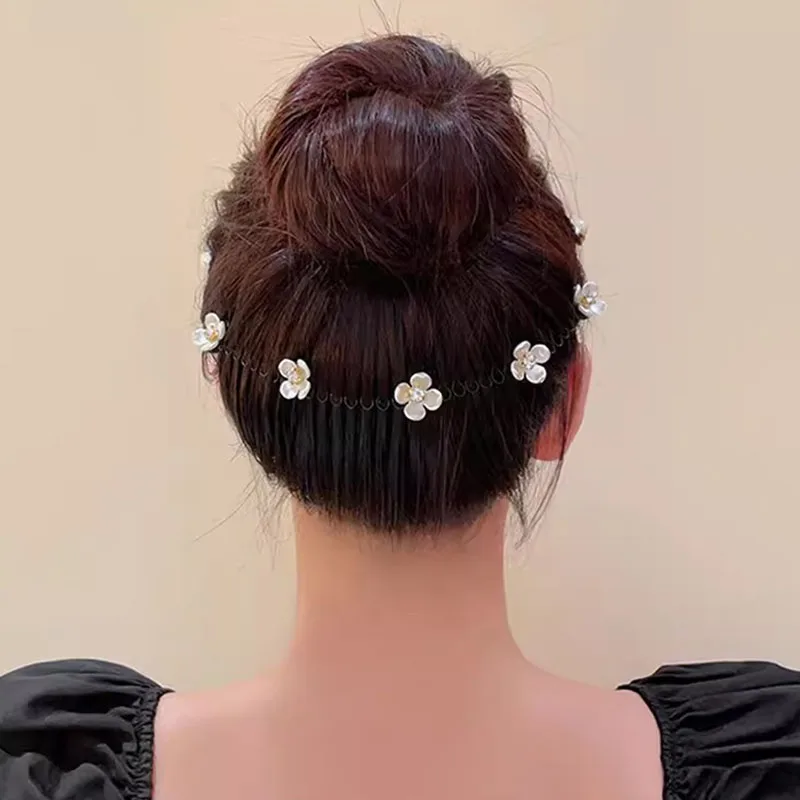 Vintage Camellia Flower Pearl Metal Long Hair Comb For Women Broken Hair Finish Headband Tool Hair Clip Fashion Hair Accessories