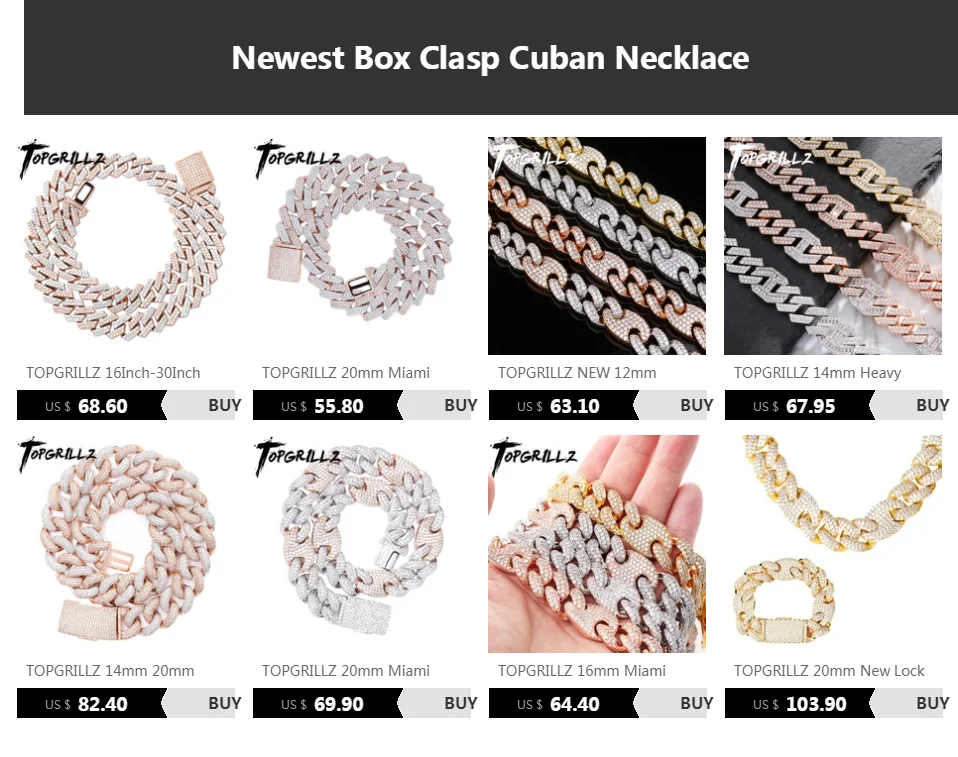 TOPGRILLZ Maimi Cuban Link Chain Necklace Men's Hip Hop Gold Color Iced Out Cubic Zircon Necklaces Jewelry Gifts 16" -30"