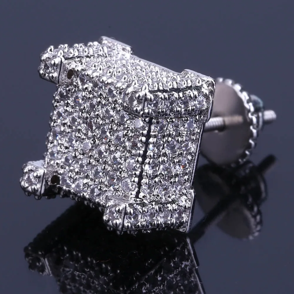 TOPGRILLZ Gold/Silver Color All Iced Out Micro Pave CZ Stone Square Stud Earring Hip Hop Rock Jewelry Earrings For Women Men